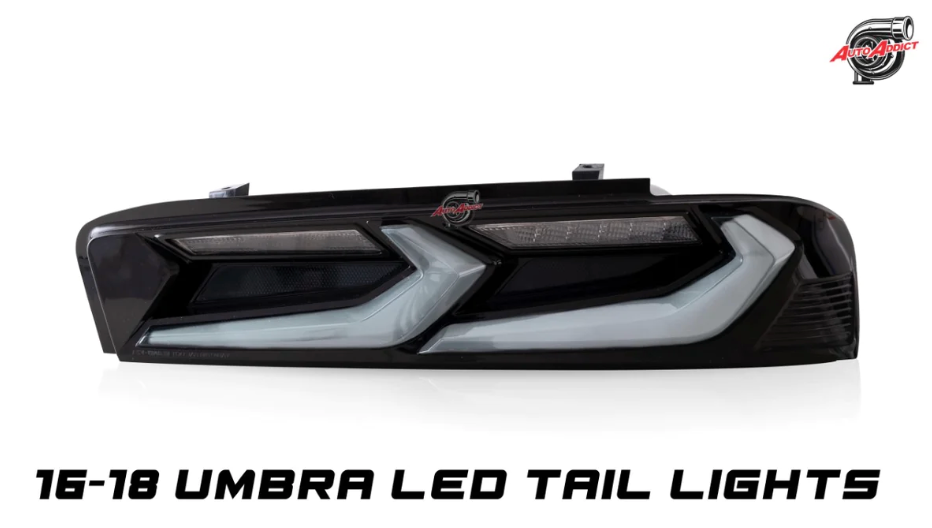 2016-2018 CHEVY CAMARO UMBRA LED TAILLIGHTS GLOSS BLACK/SMOKE LENS